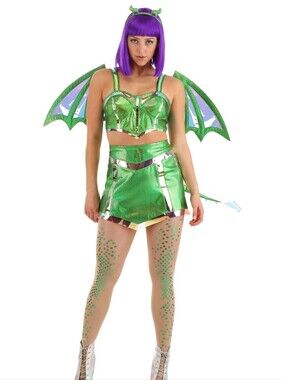 🐉Sexy Green & Gold Iridescent Enchanting 3pc Winged Dragon Costume (M) NWT🐉🔥